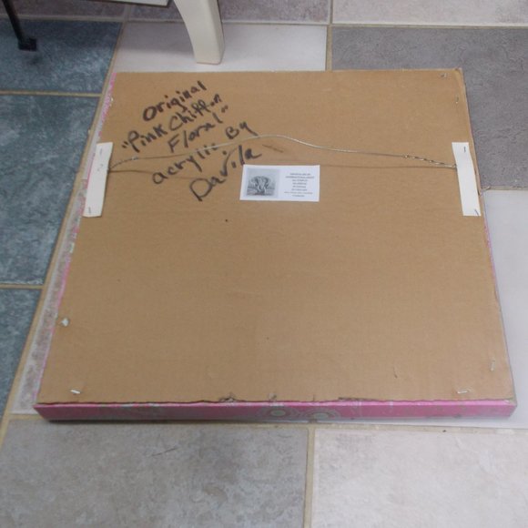 Original "Pink Chiffon Floral" fine art acrylic painting, 18"x18"x1.5" - Picture 3 of 3